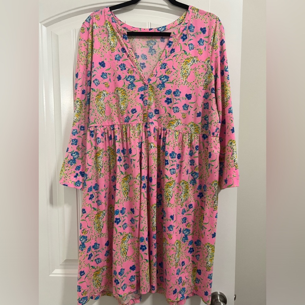 LILLY PULITZER Dress XL Lotan Prosecco Pink Tiger Garden